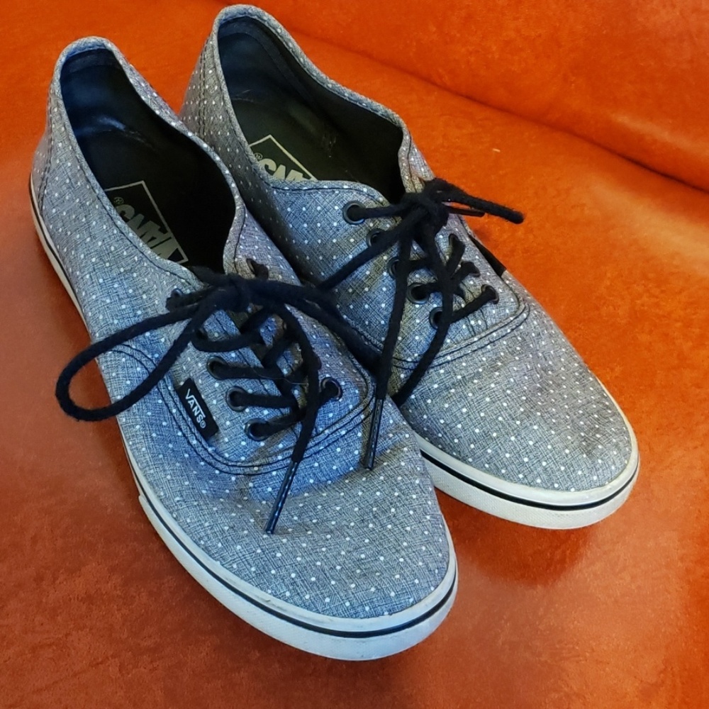 Grey and white polka dot vans